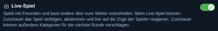 Einstellung: Live-Spiel
