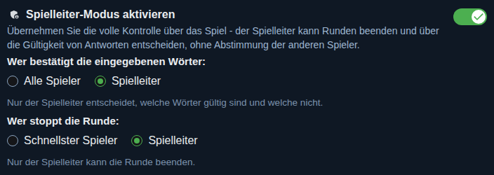Einstellung: Spielleiter-Modus