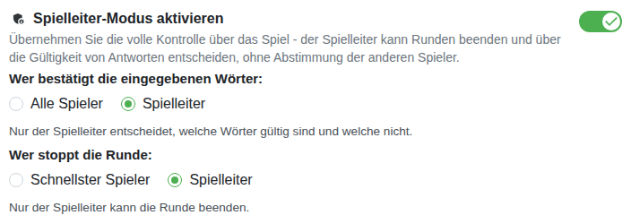 Einstellung: Spielleiter-Modus