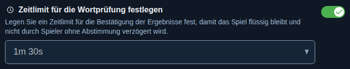 Einstellung: Zeit zum Bestätigen der Wörter
