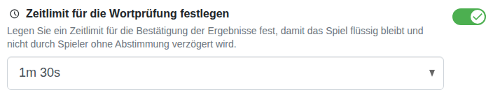 Einstellung: Zeit zum Bestätigen der Wörter