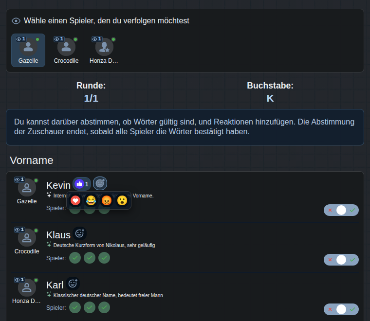 Eine Reaktion auswählen