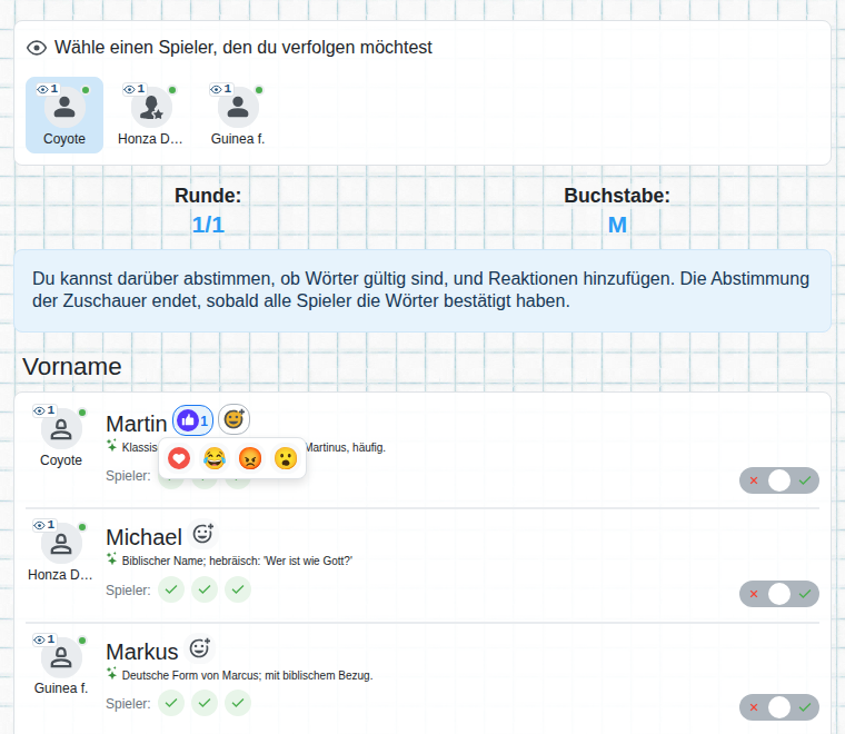 Eine Reaktion auswählen